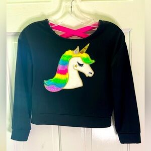 Beautees cropped faux fur unicorn sweatshirt